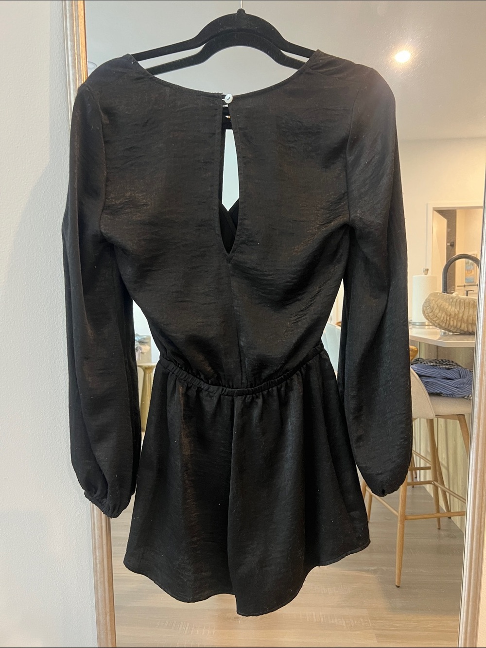 Show me your Mumu Black Long-Sleeve Surplice Romper